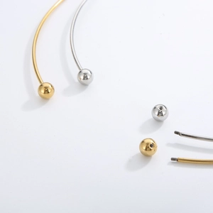 Golden and silver stainless steel torque collar with removable screw beads for women
