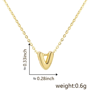 Detailed size specifications for gold letter V pendant with weight and dimensions