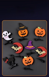 Détails de pinces à cheveux Halloween avec fantômes et citrouilles en feutrine à ressort