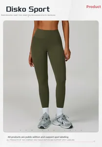 Olive green high-waisted yoga leggings showing matte fabric texture and athletic fit on model