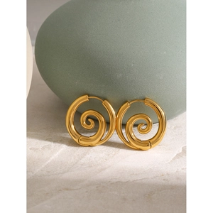 Boucles d'oreilles créoles spirales en acier inoxydable plaqué or 18k sur socle pierre