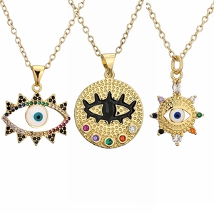 Evil Eye Pendant Necklace Copper Colorful Micro Pave Zircon Gold Plated Boho Jewelry For Women