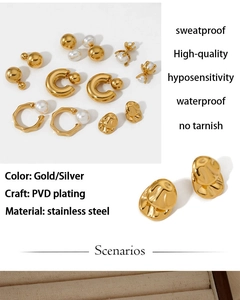 Detailed PVD plated stainless steel jewelry set featuring pearls and gold earrings