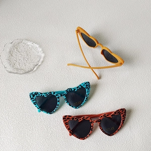 Three heart-shaped leopard print sunglasses for kids with UV400 protection