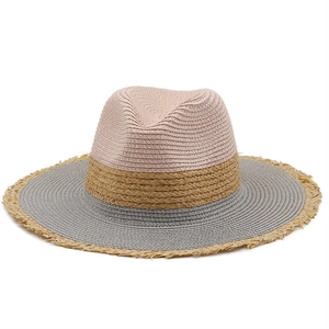 Cappello da sole vintage in paglia da donna con bordi sfilacciati e tesa larga piatta