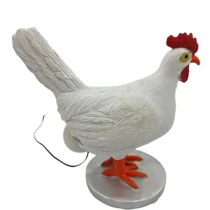 Creative resin white chicken night light with realistic feather texture and silver base