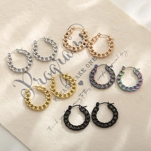 Stainless Steel Cuban Link Hoop Earrings Retro French Style Circular Punk Hip Hop Fashion Jewelry For Women