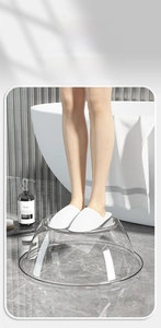 Close-up of thick transparent PET washbasin demonstrating high pressure resistance and durability