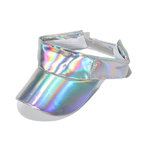 Women Holographic Metallic PU Leather Visor Hat Adjustable Sun Protection Hip Hop Empty Top Cap