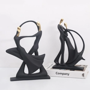 Modern black and gold abstract music dance sculpture set for minimalist home decor