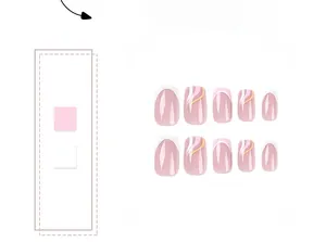Detail view of pink and white French press-on nails with wave patterns and resin finish