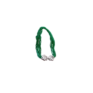 Vintage layered necklace with green beads and silver flower zircon pendant clasp