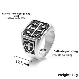 Macro detail of silver titanium steel cross ring with 17.5mm face width and 19g weight