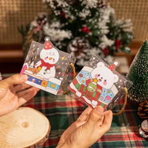 Christmas transparent apple gift boxes with snowman and polar bear cartoon patterns