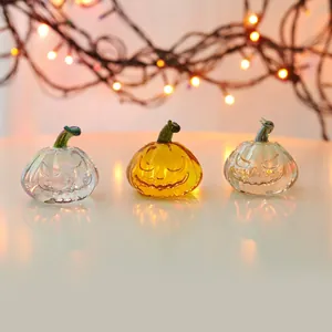 Halloween Crystal Glass Pumpkin Jack-O-Lantern Decorative Ornament Desktop Festival Home Decor Colorful