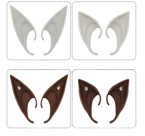 Cosplay elf ears with rhinestones in long and short styles, white and brown colors
