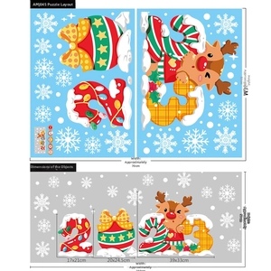Detailed dimension guide for Christmas reindeer 2023 window stickers showing layout sizes