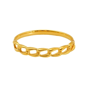 Bracelet jonc ouvert en acier inoxydable doré avec maillons de chaîne et fini poli brillant