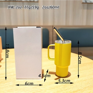 Yellow 2oz stainless steel mini tumbler with handle, straw and packaging box