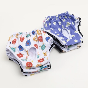 Cute printed cotton dog physiological pants with elastic waist and tail hole