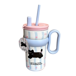 316 Stainless steel water bottle with cartoon cat design and ergonomic handle
