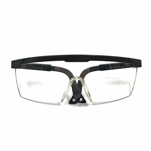 Protective safety goggles with black semi-rimless frame and clear anti-impact lenses