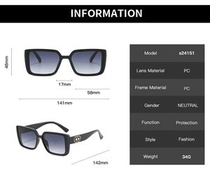 Detailed size chart for oversized rhinestone sunglasses with full frame dimensions