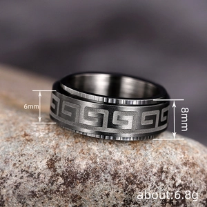 8mm spinner ring for men featuring gunmetal matte finish and Greek key pattern