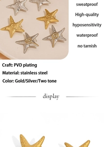 Detailed view of starfish earrings featuring waterproof PVD plated stainless steel