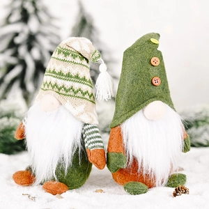 Christmas Gnome Plush Faceless Doll Knitted Stripe Hat Forest Green Elf Tomte Ornament Tabletop Xmas Decorations For Home