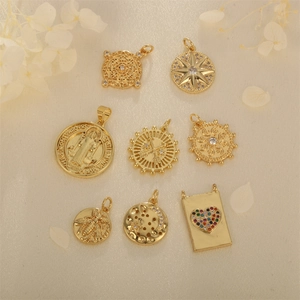 DIY Charms Pendants Copper Gold Plated With Zircon For Jewelry Making Bee Star Moon Heart Religious Medal Vintage Boho