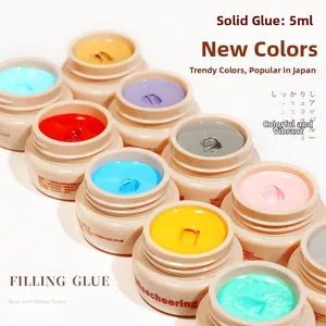 Macro shot of 5ml solid gel nail polish pots in vibrant trendy colors with creamy texture