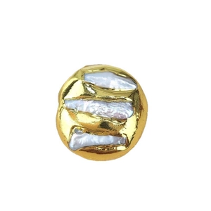 Handmade gold plated irregular melt texture earring with natural freshwater pearl inlays