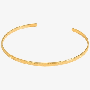 Minimalist 18k gold plated stainless steel open cuff bracelet with hammered texture finish