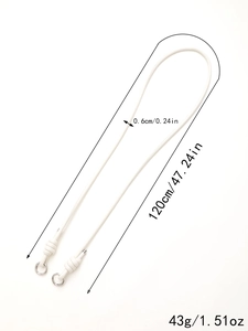 White 120cm cross-body phone lanyard with dimensions and silver carabiners