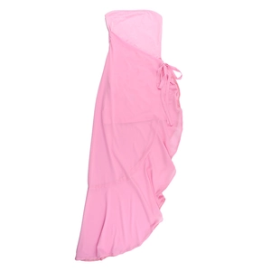 Pink strapless wrap dress with tiered ruffle hem and adjustable side tie fastening
