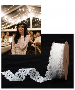 Detail of 20mm white lace ribbon for gift packaging and wedding DIY crafts, 9m roll