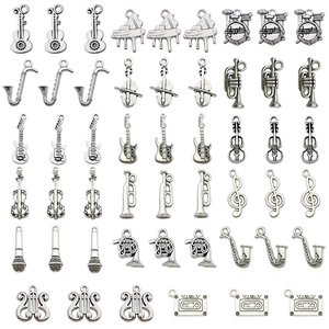 Collection of silver-tone musical instrument charms including guitar and piano for jewelry DIY