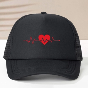 Heartbeat Heart Printed Trucker Hat Breathable Mesh Baseball Cap Adjustable Sun Protection Casual Outdoor Sport For Men Women