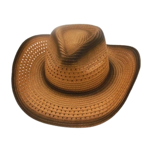 Western gradient woven straw cowboy hat with breathable diamond hollow out design