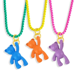 Cute Bear Pendant Necklace Copper 18K Gold Plated Colorful Enamel Animal Choker Y2K INS Style Jewelry For Women Girls