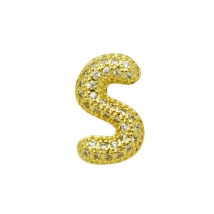 Close-up of golden balloon letter S charm with micro-pave sparkling zircon stones