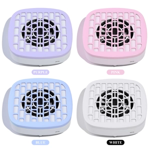 Mini nail dust collector in purple, pink, blue and white colors with geometric grid