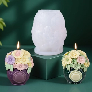 Floral basket silicone mold for DIY scented candles with butterfly bouquet design