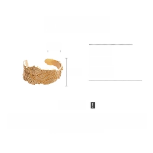Detailed size parameters of gold irregular textured wide cuff bracelet showing weight