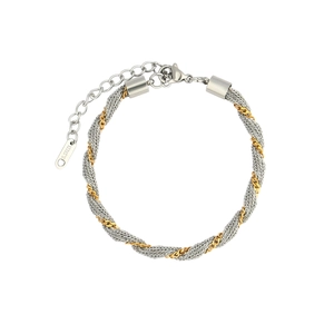 Minimalist two-tone twist rope bracelet in gold and silver stainless steel design