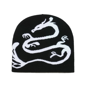 Beanie Hat Acrylic Chinese Dragon Jacquard Knitted Warm Windproof Winter Outdoor Streetwear Hip Hop Unisex Cap