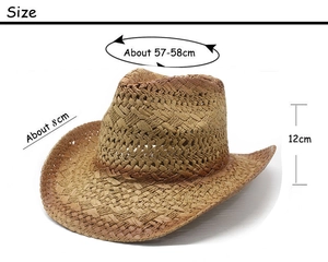 Detailed size specifications for straw cowboy hat with 8cm brim and 12cm crown height