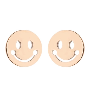 Detailansicht der hohlen Smiley-Kürbis-Ohrstecker in polierter Roségold-Ausführung