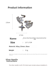 Details der Zirkon-Stern-Ohrklemme Größe 2,5cm x 1,7cm mit Legierung und Glasakzenten